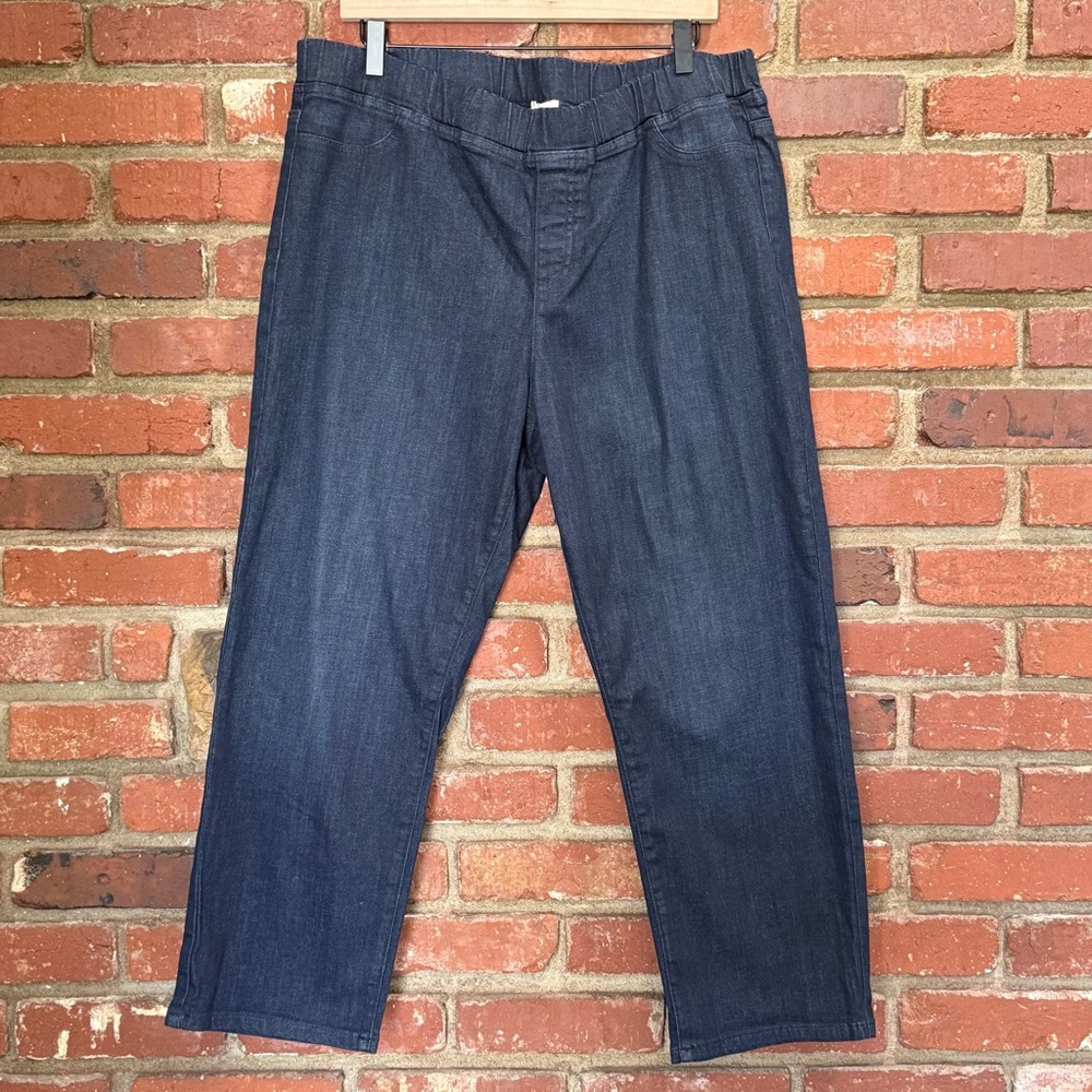 Eileen Fisher Blue Slim Cropped Stretch‎ Denim Organic Cotton Pants Size XL NWT